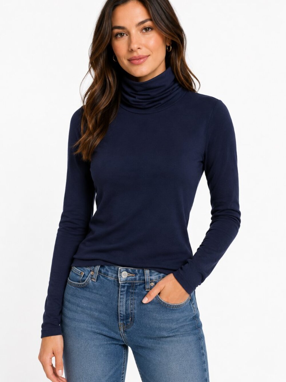 Tahari Navy Blue Turtleneck Long Sleeve Lightweight Top M NWOT - Picture 2 of 9